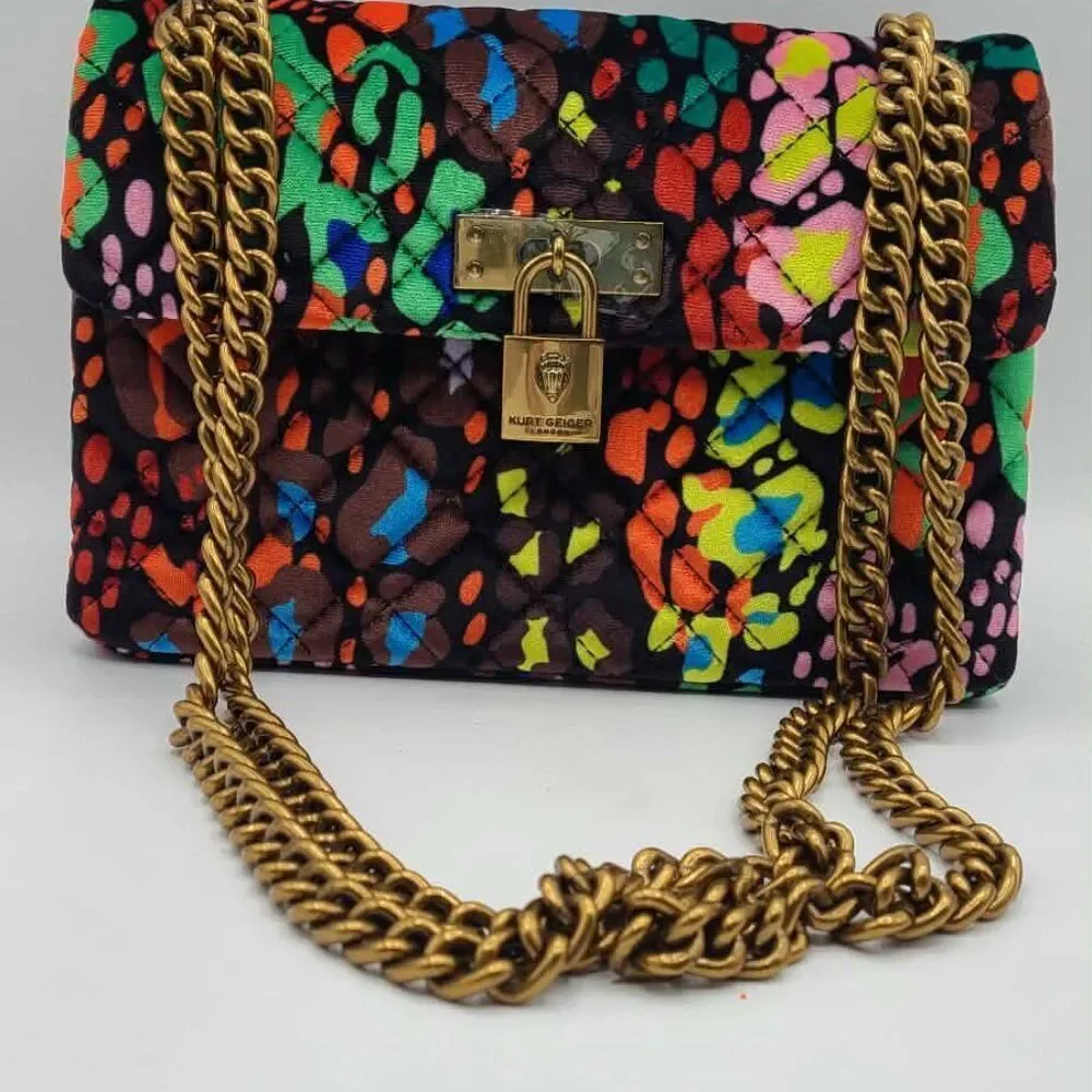 Kurt Geiger London Brixton Velvet Colorful Shoulder Bag with chain Straps NWT!